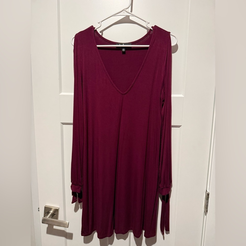 Lulu's Deep Wine V-Neck Long Sleeve Dress